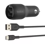Încărcător auto BELKIN Dual USB-A 24W   cablu USB-C