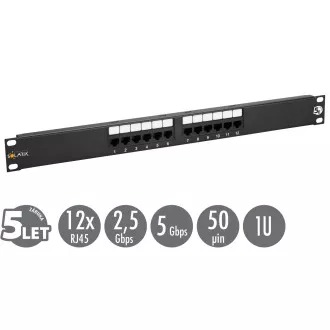 Panou de patch-uri Solarix 19" 12 x RJ45 CAT5E UTP 150 MHz negru 1U SX12-5E-UTP-BK
