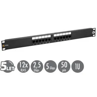 Panou de patch-uri Solarix 19" 12 x RJ45 CAT5E UTP 150 MHz negru 1U SX12-5E-UTP-BK