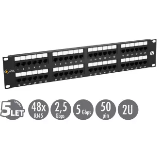 Panou de patch-uri Solarix 19" 48 x RJ45 CAT5E UTP 150 MHz negru 2U SX48-5E-UTP-BK
