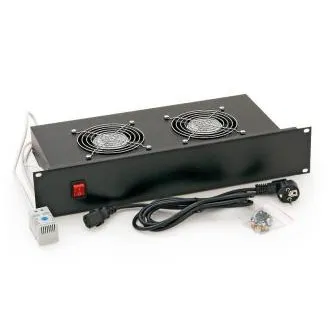 Unitate ventilator orizontală 19" 2xventilatoare - termostat 220V/46W 2U negru Unitate ventilator orizontală 19" 2xventilatoare - termostat 220V/46W 2U negru