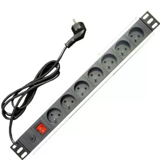 Panou de alimentare 19" 7x220V-1.8m PPO Negru + protector la supratensiune 16A
