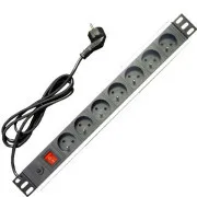 Panou de alimentare 19" 7x220V-1.8m PPO Negru + protector la supratensiune 16A