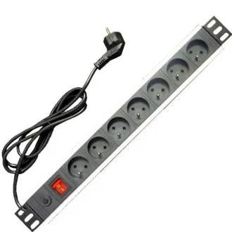 Panou de alimentare 19" 7x220V-1.8m PPO Negru + protector la supratensiune 16A Panou de alimentare 19" 7x220V-1.8m PPO Negru + protector la supratensiune 16A