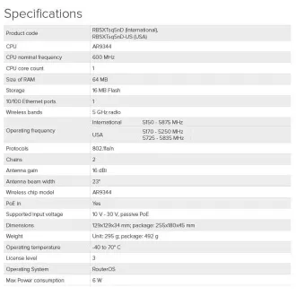 MikroTik RBSXTsq5nD 5GHz MIMO 16dBi în aer liber