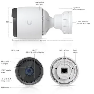 Ubiquiti UVC-G6-Bullet-W - UniFi Protect G6 Bullet, alb Ubiquiti UVC-G6-Bullet-W - UniFi Protect G6 Bullet, alb