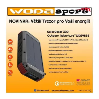 Wodasport - X30 - Banca de energie solară Wodasport® SolarDozer X30, Outdoor Adventure™ 30100 mAh 7in1