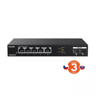 Tenda TEM2007X - Comutator multi-gigabit, 5x 2.5G RJ45 + 2x porturi 10G SFP+, MAC 16K, protecție 6kV Tenda TEM2007X - Comutator multi-gigabit, 5x 2.5G RJ45 + 2x porturi 10G SFP+, MAC 16K, protecție 6kV