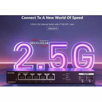 Tenda TEM2007X - Comutator multi-gigabit, 5x 2.5G RJ45 + 2x porturi 10G SFP+, MAC 16K, protecție 6kV Tenda TEM2007X - Comutator multi-gigabit, 5x 2.5G RJ45 + 2x porturi 10G SFP+, MAC 16K, protecție 6kV