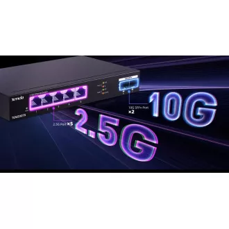 Tenda TEM2007X - Comutator multi-gigabit, 5x 2.5G RJ45 + 2x porturi 10G SFP+, MAC 16K, protecție 6kV Tenda TEM2007X - Comutator multi-gigabit, 5x 2.5G RJ45 + 2x porturi 10G SFP+, MAC 16K, protecție 6kV