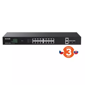 Tenda TEG1120P-16-150W PoE+ Switch Gigabit 16x 1Gb/s PoE+ 802.3af/at + 2x SFP + 2x RJ45, 135W, Rack