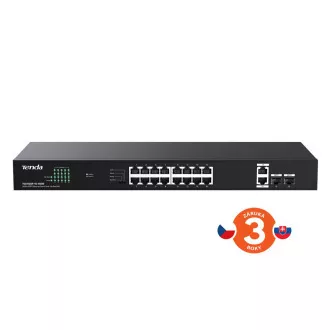 Tenda TEG1120P-16-150W PoE+ Switch Gigabit 16x 1Gb/s PoE+ 802.3af/at + 2x SFP + 2x RJ45, 135W, Rack