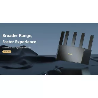 Router Tenda TX12L Pro AX3000 WiFi 6 Mesh, 1x GWAN, 3x GLAN, IPv6, 5x 6dBi, WPA 3, aplicație CZ