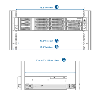 Kit de șine QNAP, stâlp suport pentru rack 126 ~ 415 mm pentru modelul QNAP cu montare în rack 1U/2U/3U cu adâncime scurtă