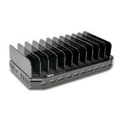 Stație de încărcare USB cu spațiu de stocare, ieșire 10x 12V, 8A, 96W, cablu de alimentare Schuko