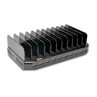 Stație de încărcare USB cu spațiu de stocare, ieșire 10x 12V, 8A, 96W, cablu de alimentare Schuko