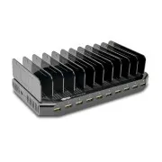 Stație de încărcare USB cu spațiu de stocare, ieșire 10x 12V, 8A, 96W, cablu de alimentare Schuko