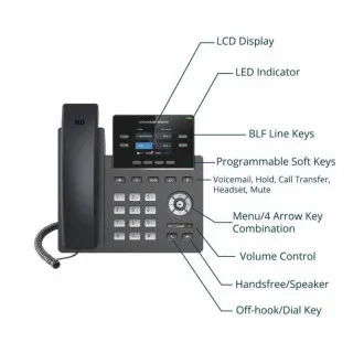 Grandstream GRP2612G, afișaj TFT cu bare de 2,4", 2 conturi SIP, 4 porturi de program, 16 porturi BLF, PoE, 1Gbps Grandstream GRP2612G, afișaj TFT cu bare de 2,4", 2 conturi SIP, 4 porturi de program, 16 porturi BLF, PoE, 1Gbps