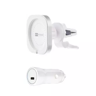 Suport ER POWER CAR VENT MOUNT pentru încărcător MagSafe + încărcător auto 20W - alb