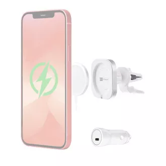 Suport ER POWER CAR VENT MOUNT pentru încărcător MagSafe + încărcător auto 20W - alb