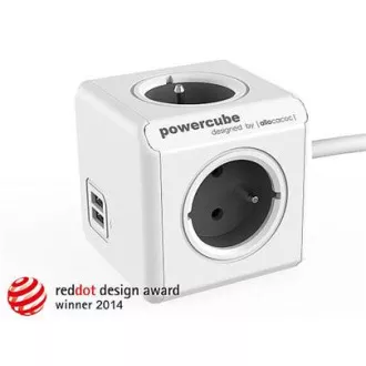 Prelungirea prizei. PowerCube EXTENDED USB, gri, 4 prize, 2x USB, cablu de 1,5 m.