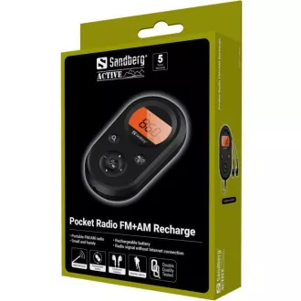 Radio FM+AM de buzunar Sandberg Reîncărcare, baterie reîncărcabilă, display, negru