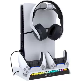 Suport RGB de încărcare multifuncțional iPega P5S006 cu răcire pentru PS5 Slim White