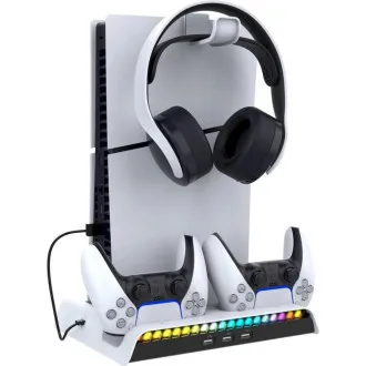 Suport RGB de încărcare multifuncțional iPega P5S006 cu răcire pentru PS5 Slim White Suport RGB de încărcare multifuncțional iPega P5S006 cu răcire pentru PS5 Slim White