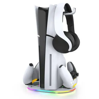 Suport de încărcare vertical iPega P5S045 cu RGB pentru PS5/PS5 Slim White Suport de încărcare vertical iPega P5S045 cu RGB pentru PS5/PS5 Slim White