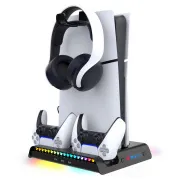Suport RGB de încărcare multifuncțional iPega P5S006 cu răcire pentru PS5 Slim Black