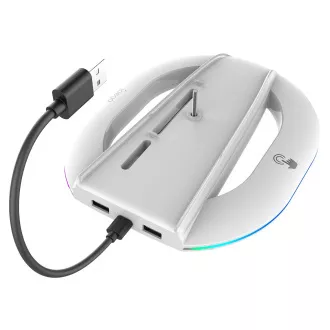 iPega P5S035SA Stand vertical (2xUSB-A) cu RGB pentru PS5 Slim/PS5 Pro Alb