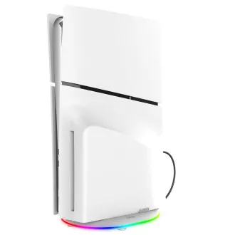 iPega P5S035SA Stand vertical (2xUSB-A) cu RGB pentru PS5 Slim/PS5 Pro Alb