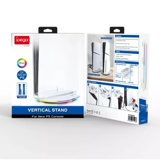 iPega P5S035SA Stand vertical (2xUSB-A) cu RGB pentru PS5 Slim/PS5 Pro Alb