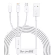 Baseus CAMLTYS-02 Cablu de date de încărcare rapidă superior 3 în 1 USB-C, Lightning, MicroUSB 1,5 m Alb