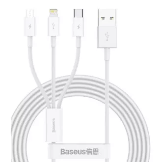 Baseus CAMLTYS-02 Cablu de date de încărcare rapidă superior 3 în 1 USB-C, Lightning, MicroUSB 1,5 m Alb