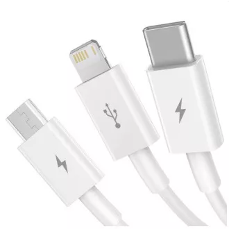 Baseus CAMLTYS-02 Cablu de date de încărcare rapidă superior 3 în 1 USB-C, Lightning, MicroUSB 1,5 m Alb