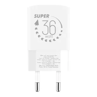 Încărcător de călătorie OBAL:ME GaN USB-A + USB-C 36W Alb