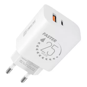 Încărcător de călătorie OBAL:ME USB-A + USB-C 25W Alb