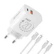 Încărcător de călătorie OBAL:ME USB-A + USB-C 20W + 2x cablu 1m Alb