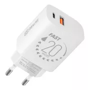 Încărcător de călătorie OBAL:ME USB-A + USB-C 20W Alb