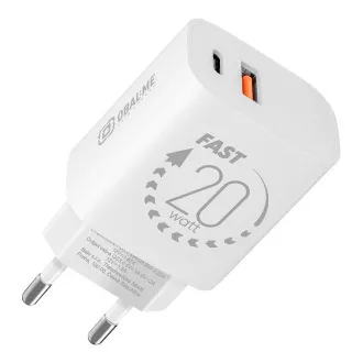 Încărcător de călătorie OBAL:ME USB-A + USB-C 20W Alb