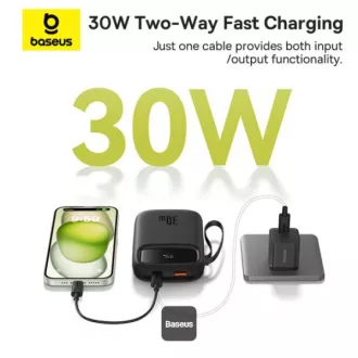 Powerbank Baseus Qpow 10000mAh 30W negru cu cablu USB-C