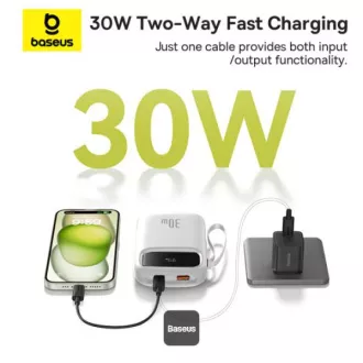 Powerbank Baseus Qpow 10000mAh 30W alb cu cablu USB-C