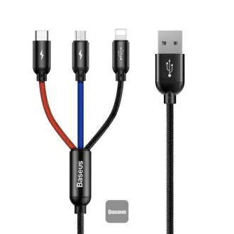 Cablu de date Baseus 3in1 microUSB+Lightning+USB-C 1,2m 3,5A
