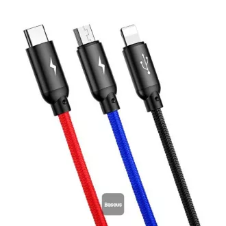 Cablu de date Baseus 3in1 microUSB+Lightning+USB-C 1,2m 3,5A