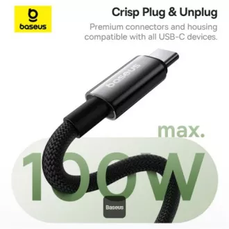 Cablu magnetic de date Baseus Tungsten Gold USB-C/USB-C 1m 100W negru