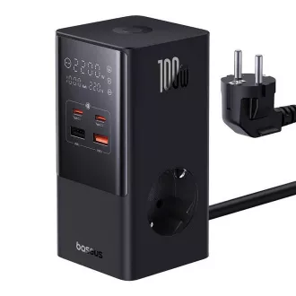 Stație de încărcare Baseus PowerCombo Tower 100W UE, neagră Stație de încărcare Baseus PowerCombo Tower 100W UE, neagră