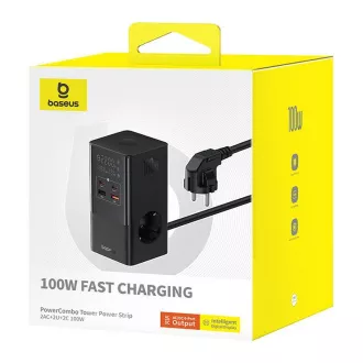 Stație de încărcare Baseus PowerCombo Tower 100W UE, neagră Stație de încărcare Baseus PowerCombo Tower 100W UE, neagră