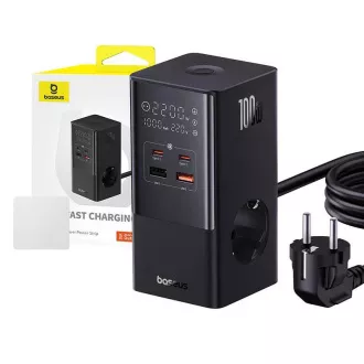 Stație de încărcare Baseus PowerCombo Tower 100W UE, neagră Stație de încărcare Baseus PowerCombo Tower 100W UE, neagră