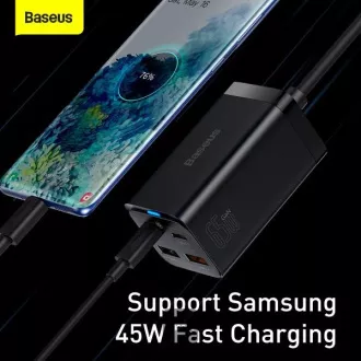 Încărcător rapid Baseus pentru rețea GaN3 Pro, 2x USB-C, 2x USB 65W negru